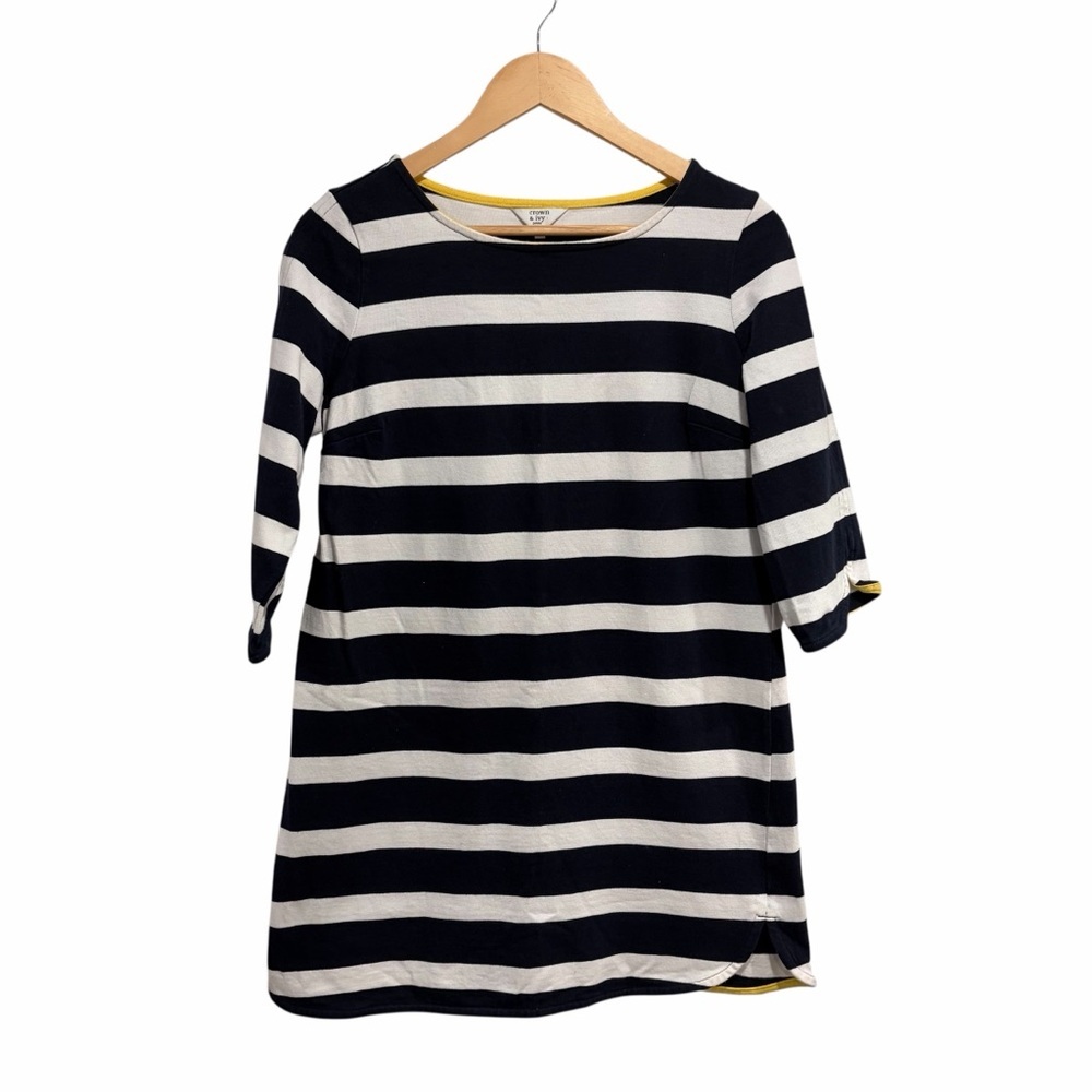 Crown and Ivy Petite Navy and White Striped Dress Scoop Neck Nautical Cotton